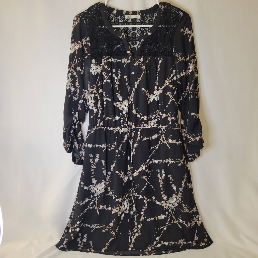 Chic DR2 Black Floral Long Sleeve Dress